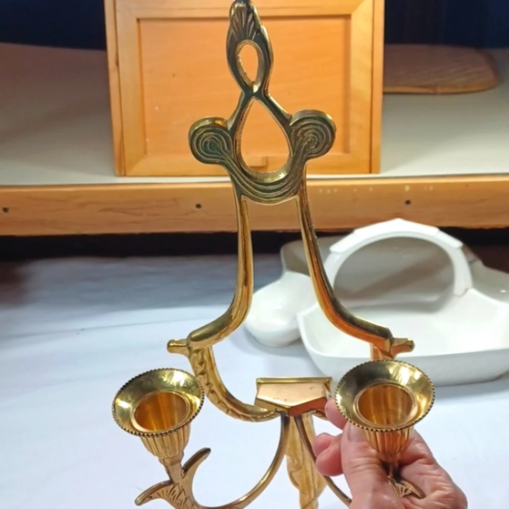 Brass Gold Wall Candle Holder NoGlobes Made In India 5Wx14 L
